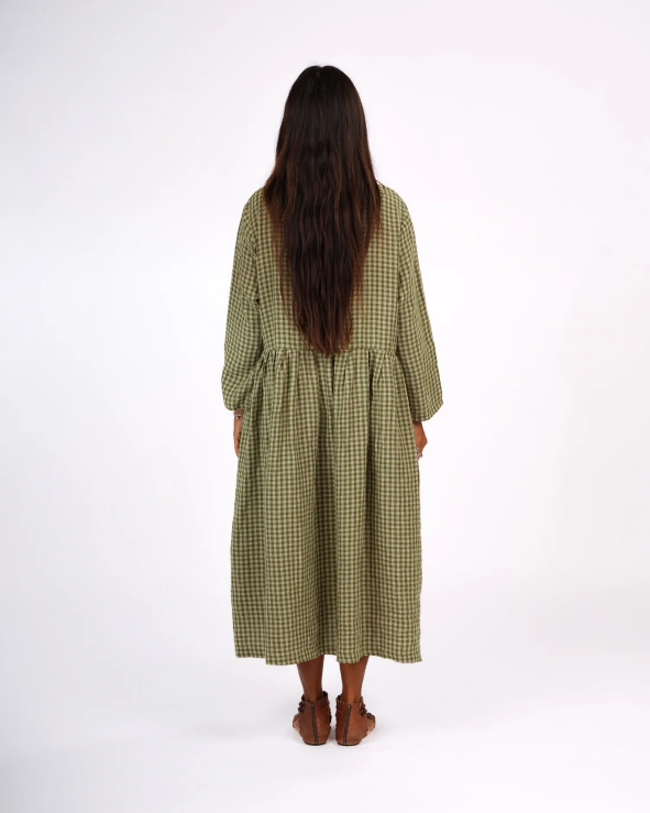 Montaigne - Journee French Linen Gingham Linen Dress - pistachio