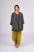 Montaigne Carmen Button Through Long Sleeve Linen Top