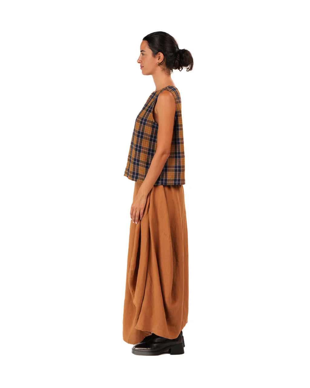 Montaigne Ava French Linen Cami Top in Blue Tweed Check