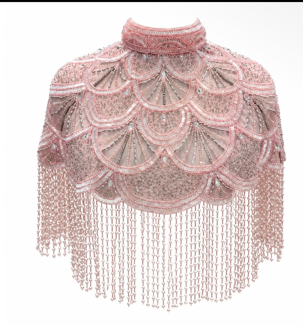 Rose reverie beaded caplet fringe cape