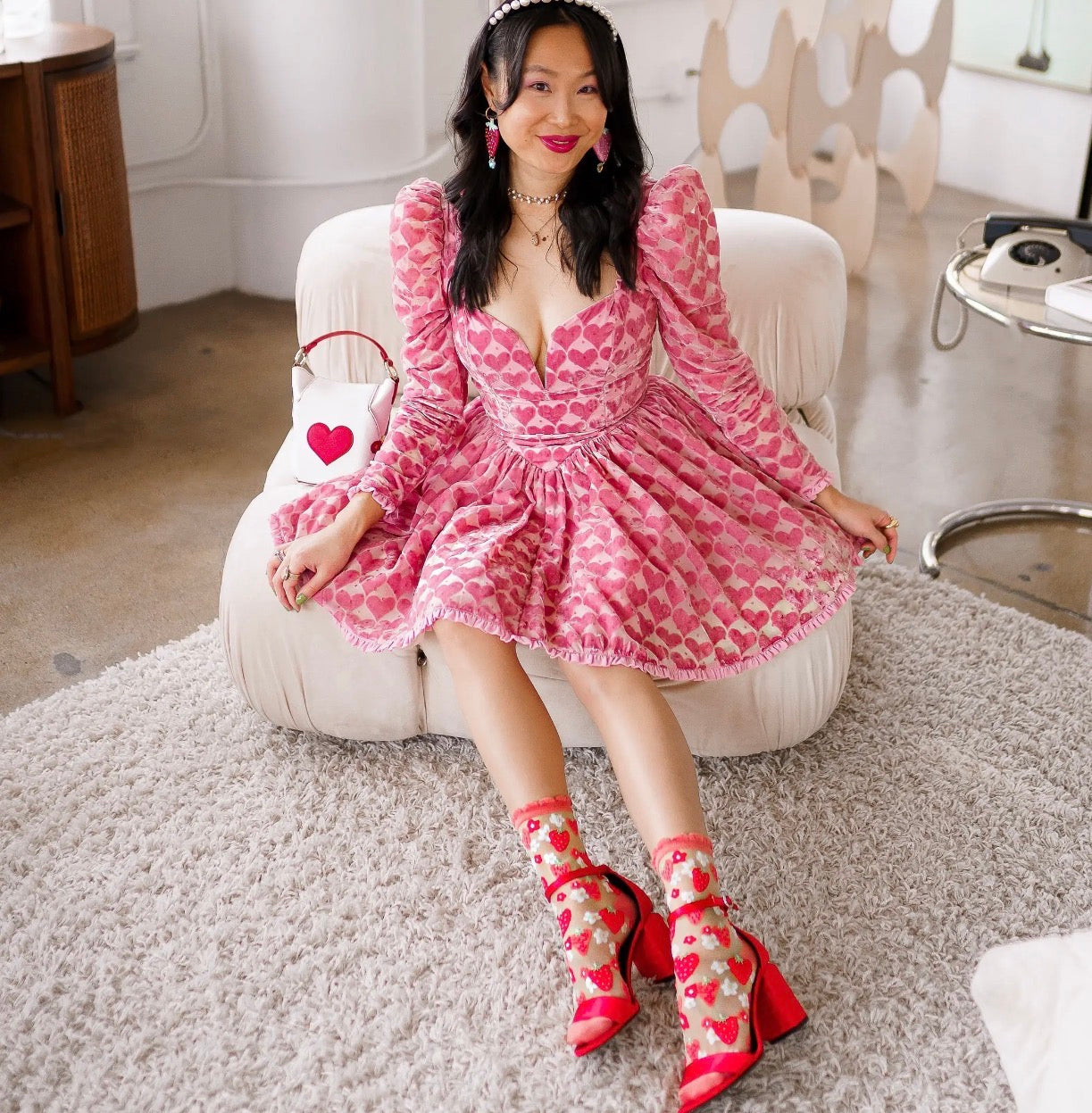 Strawberries daisy ruffle sheer crew socks