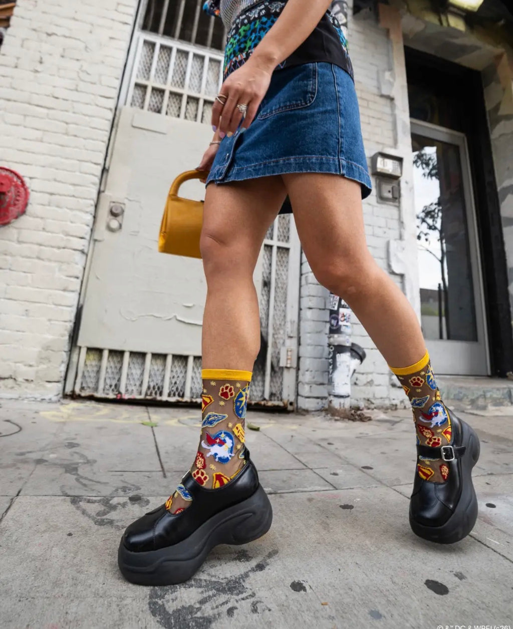 Supergirl clear krypto black sheer crew socks