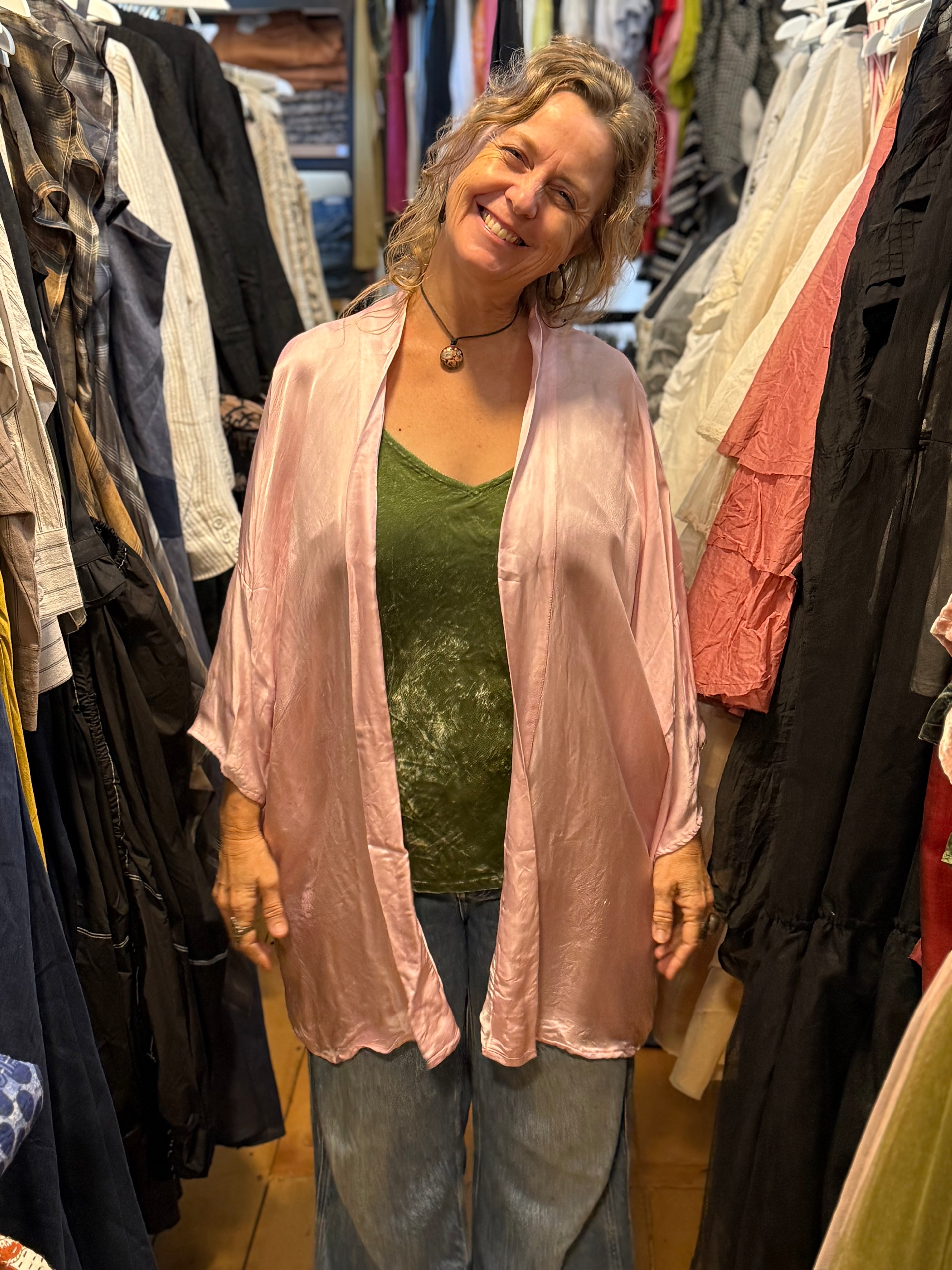 Otomo Crane Kimono Short O/S silk satin