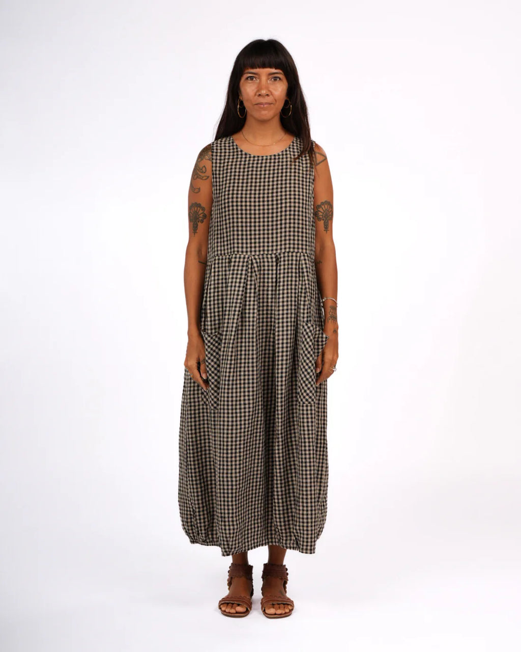 Sartene French Linen Dress in tiny black Gingham