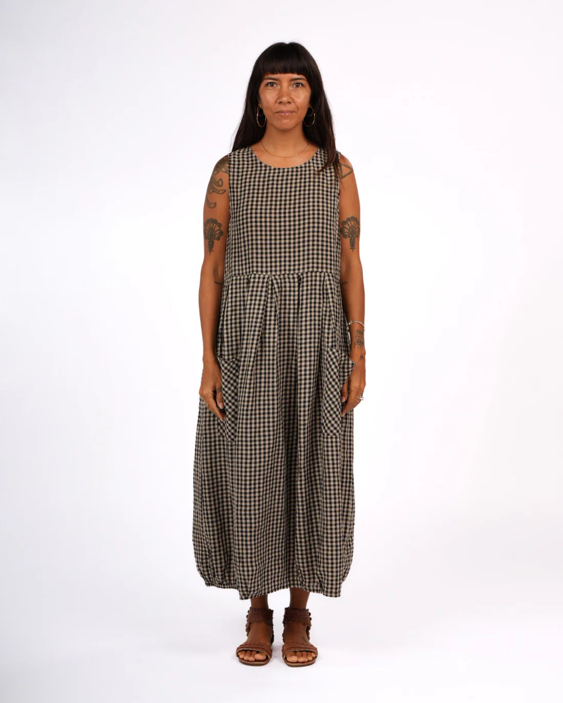 Sartene French Linen Dress in tiny black Gingham