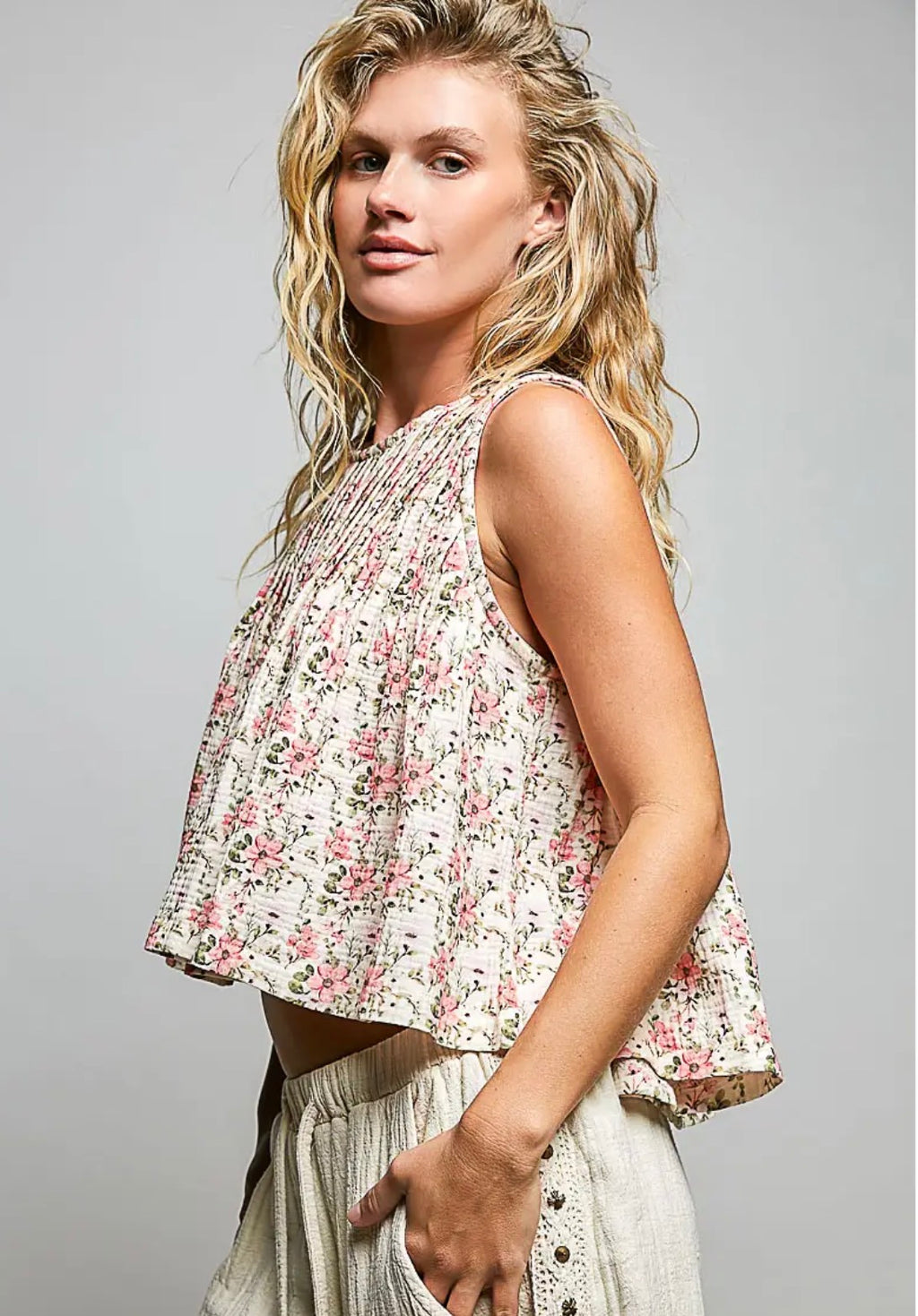 Jessie Pintuck floral Gauze top