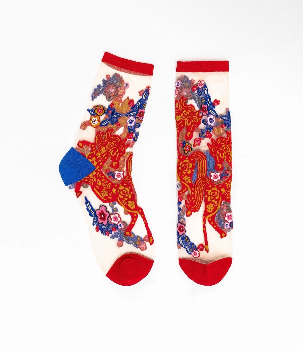 Year of the horse sheer crew socks