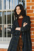 Montaigne Berg French Linen Tartan Collarless Peacoat