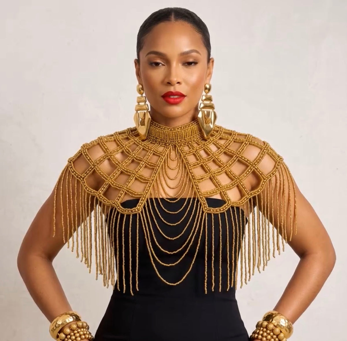 Golden lattice beaded capelet