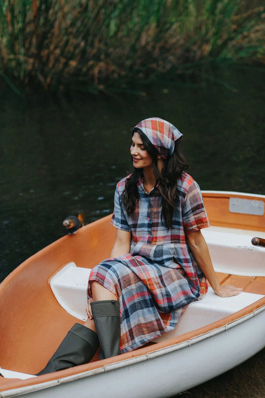 Montaigne Linen Headscarf / Neckerchief in Multi Check