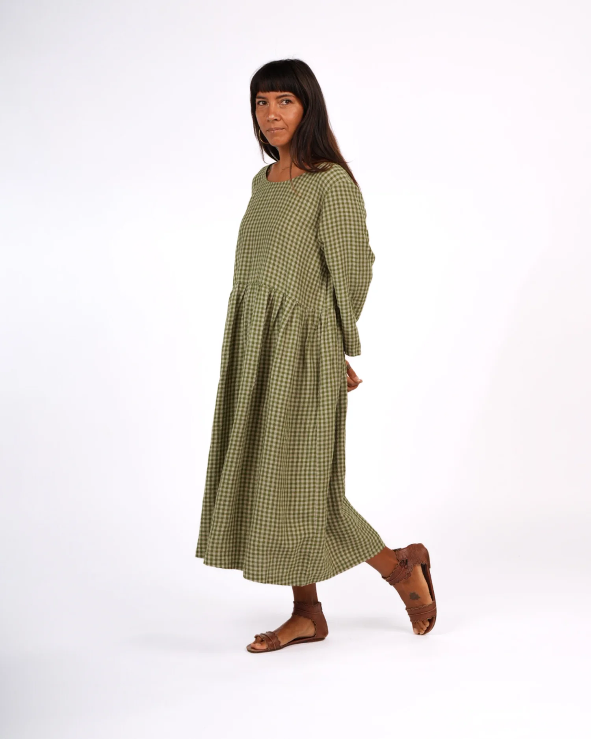 Montaigne - Journee French Linen Gingham Linen Dress - pistachio