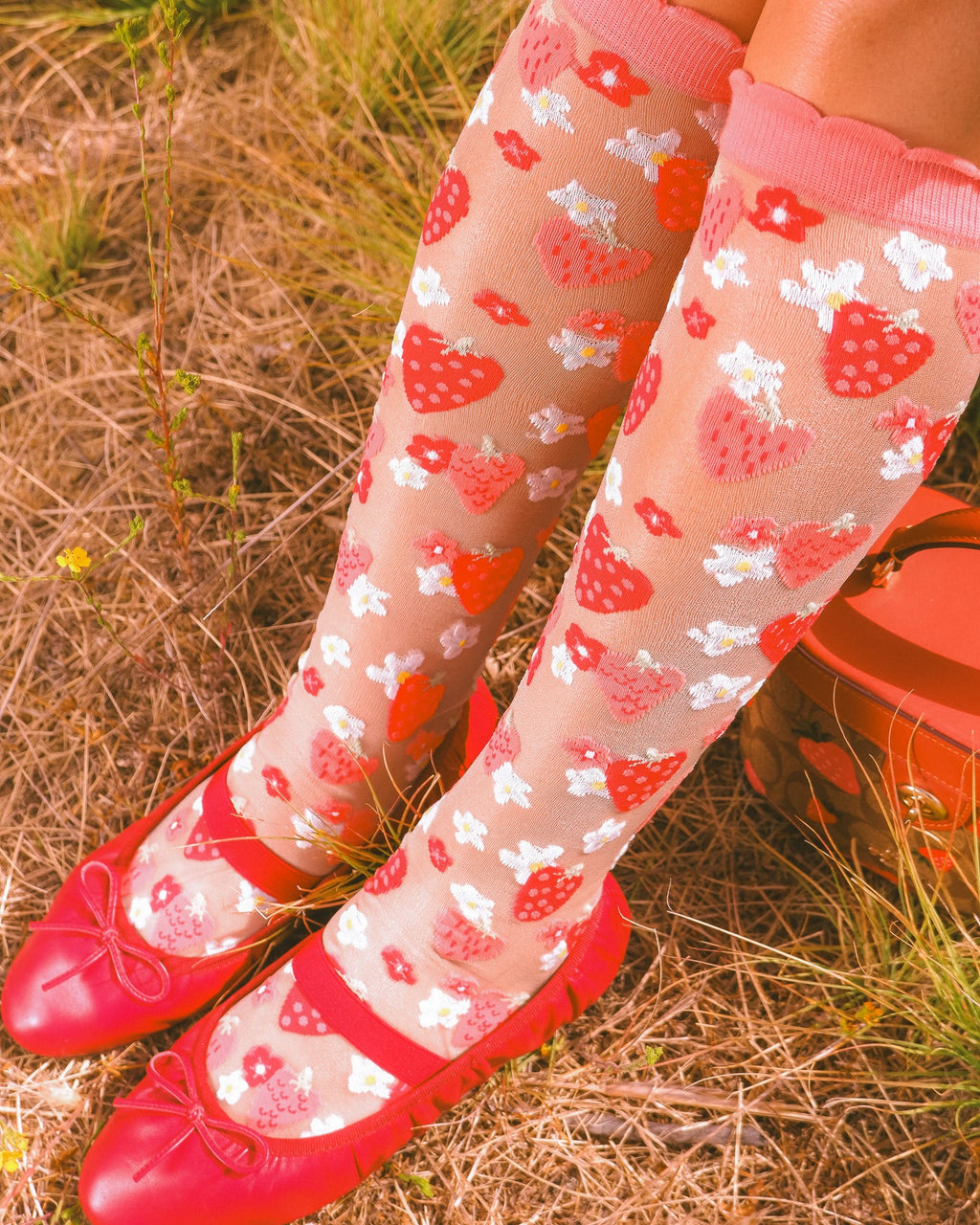 Strawberry ruffle knee high socks