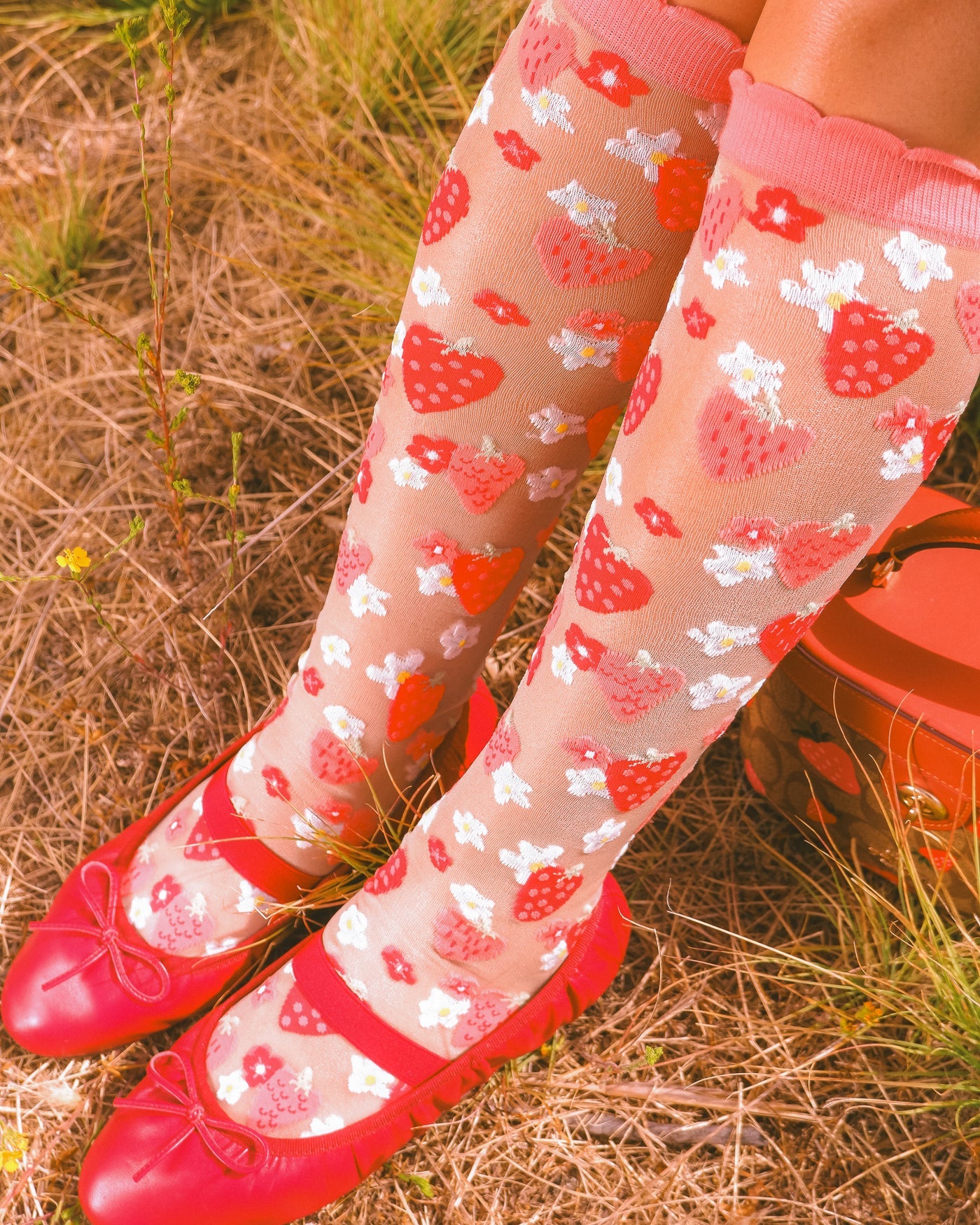 Strawberry ruffle knee high socks