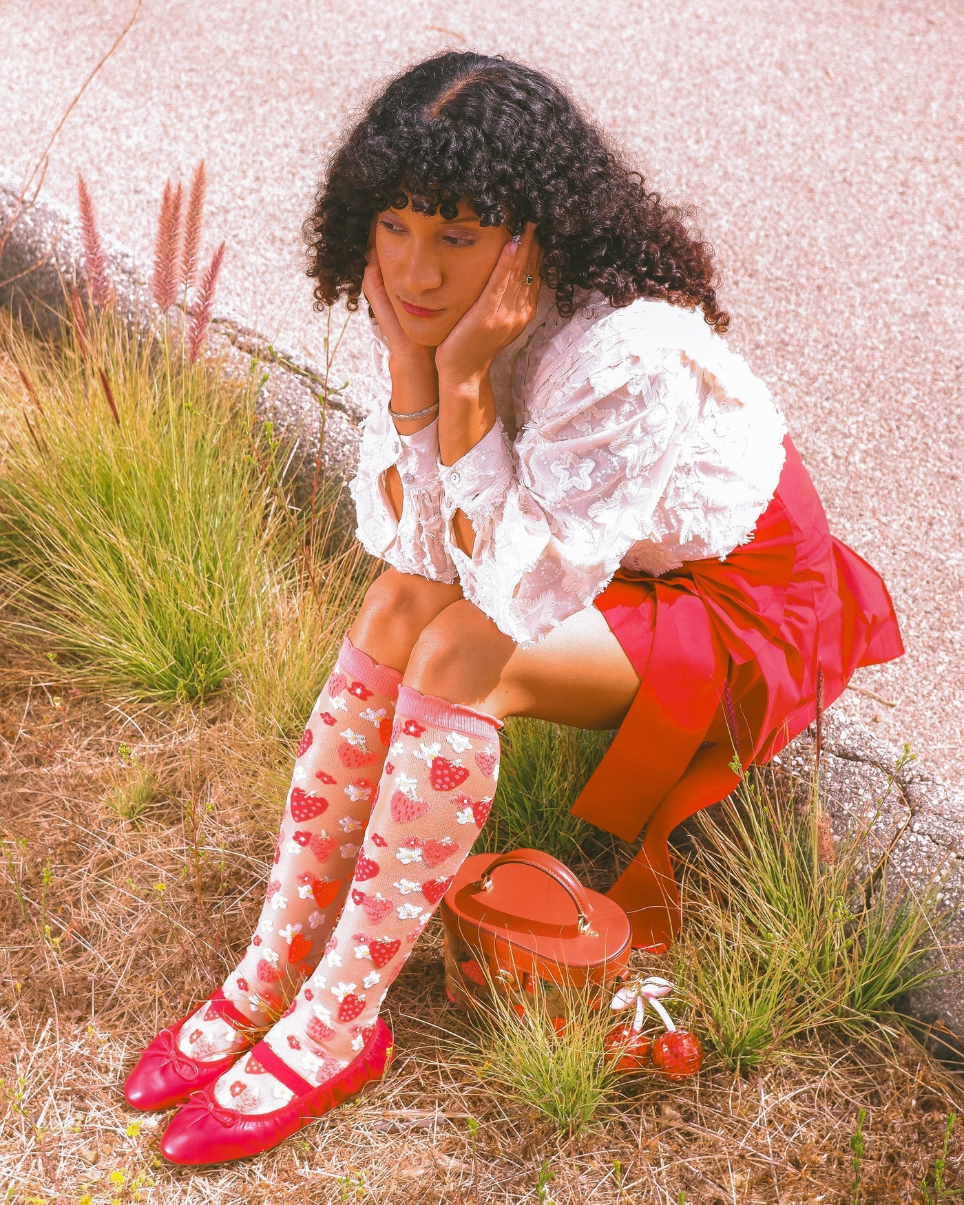 Strawberry ruffle knee high socks