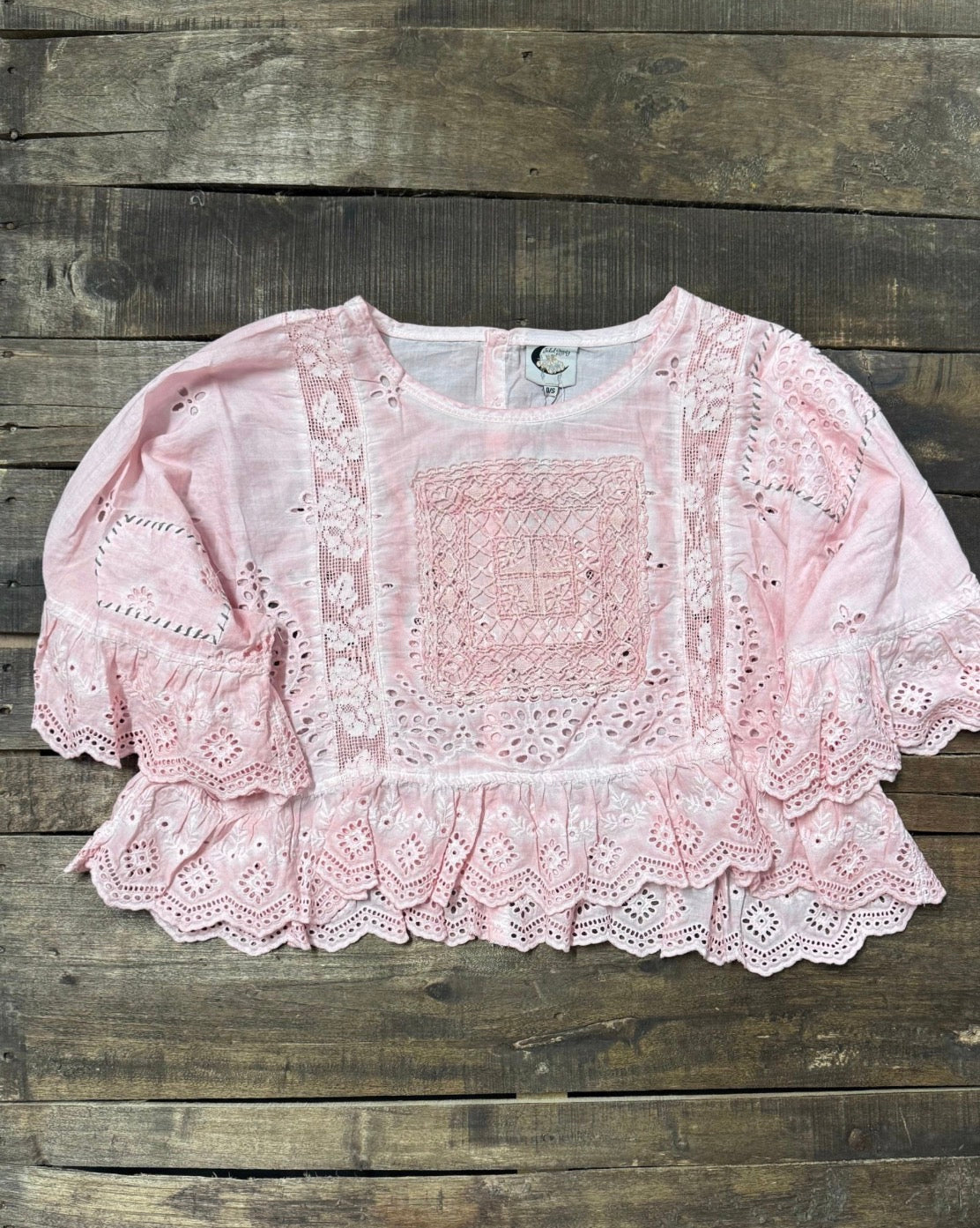 Jaded gypsy softly warn eyelet top in soft pink