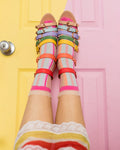 Candy stripe ruffle crew socks