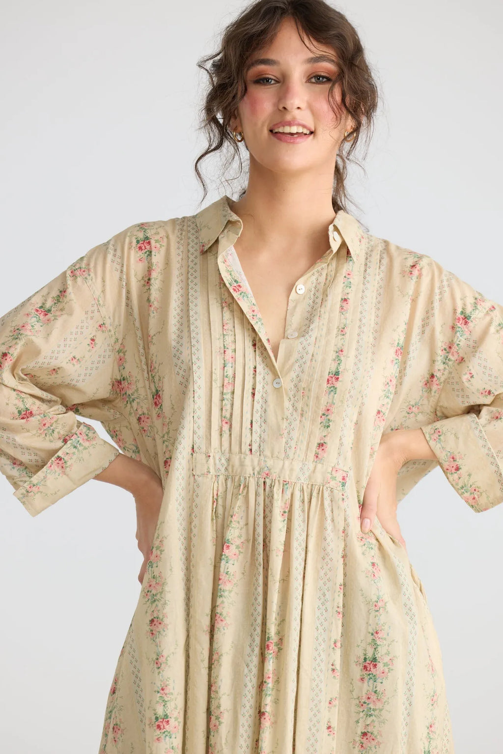 Annabella long shirt. French Floral miss roses sister violet - Stay Wild Collective  