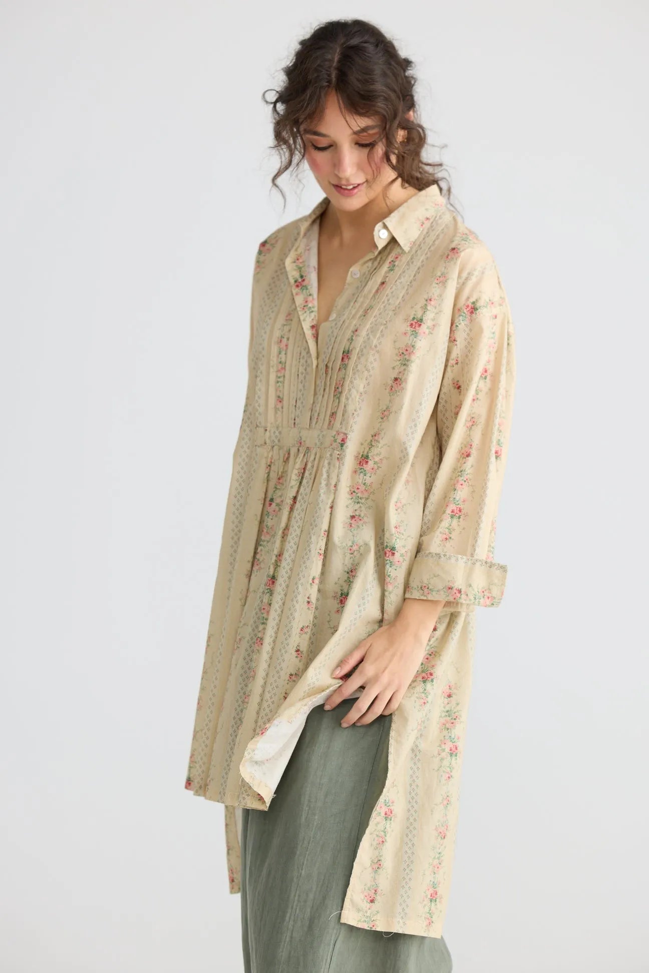 Annabella long shirt. French Floral miss roses sister violet - Stay Wild Collective  