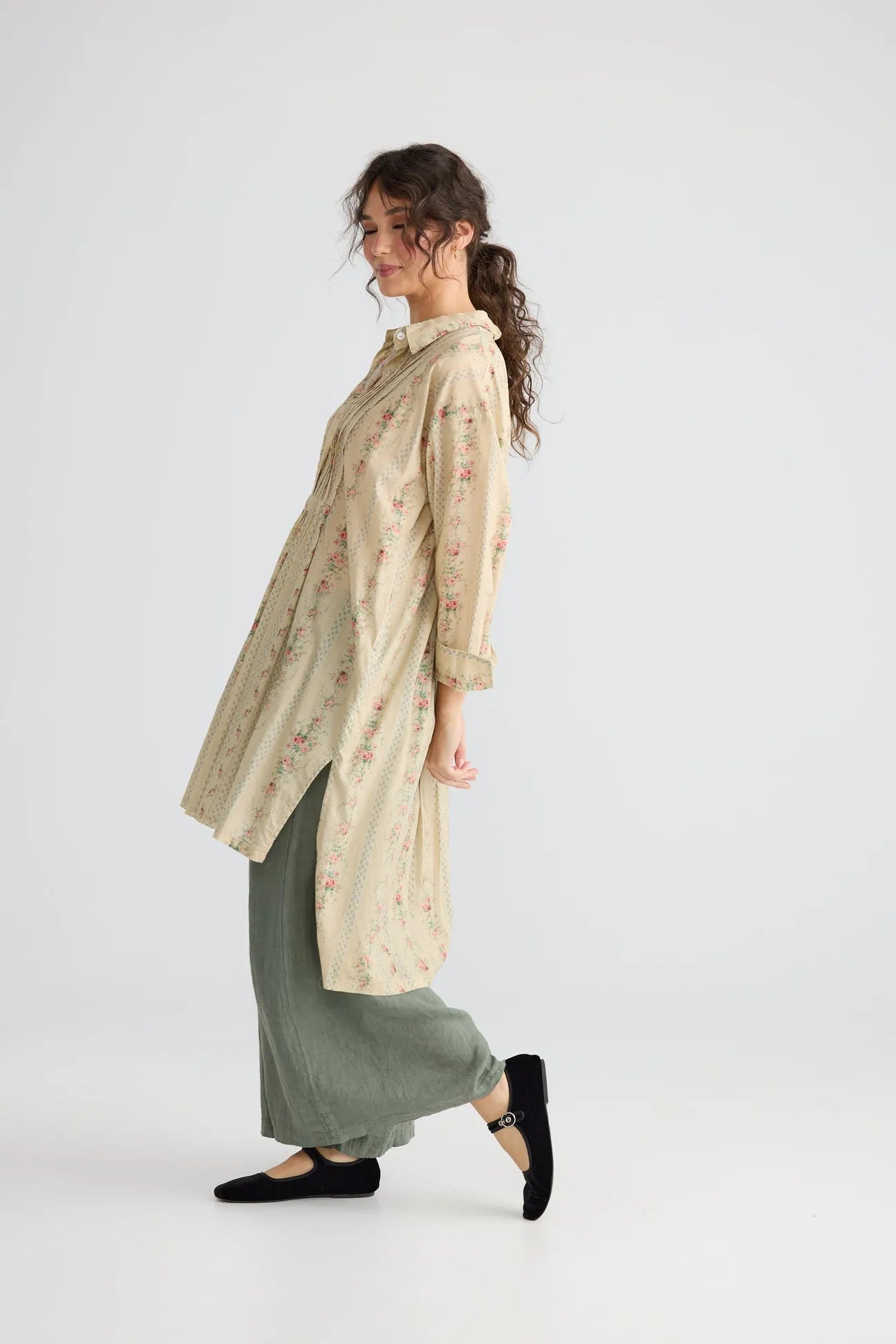 Annabella long shirt. French Floral miss roses sister violet - Stay Wild Collective  