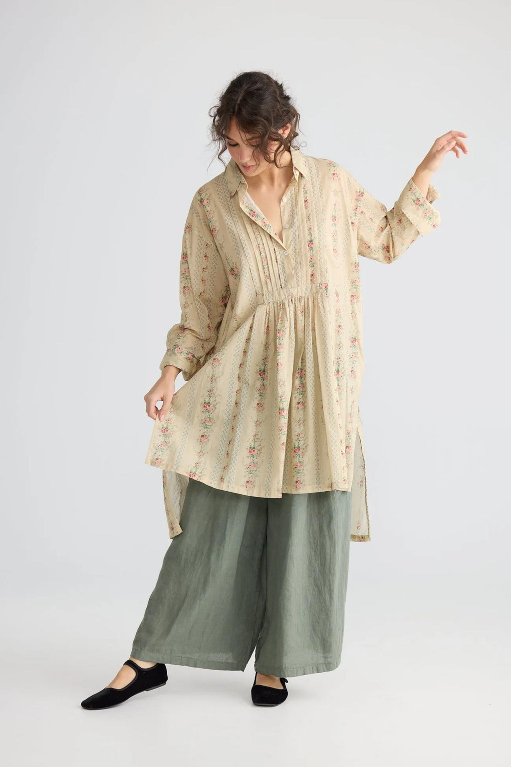 Annabella long shirt. French Floral miss roses sister violet - Stay Wild Collective  