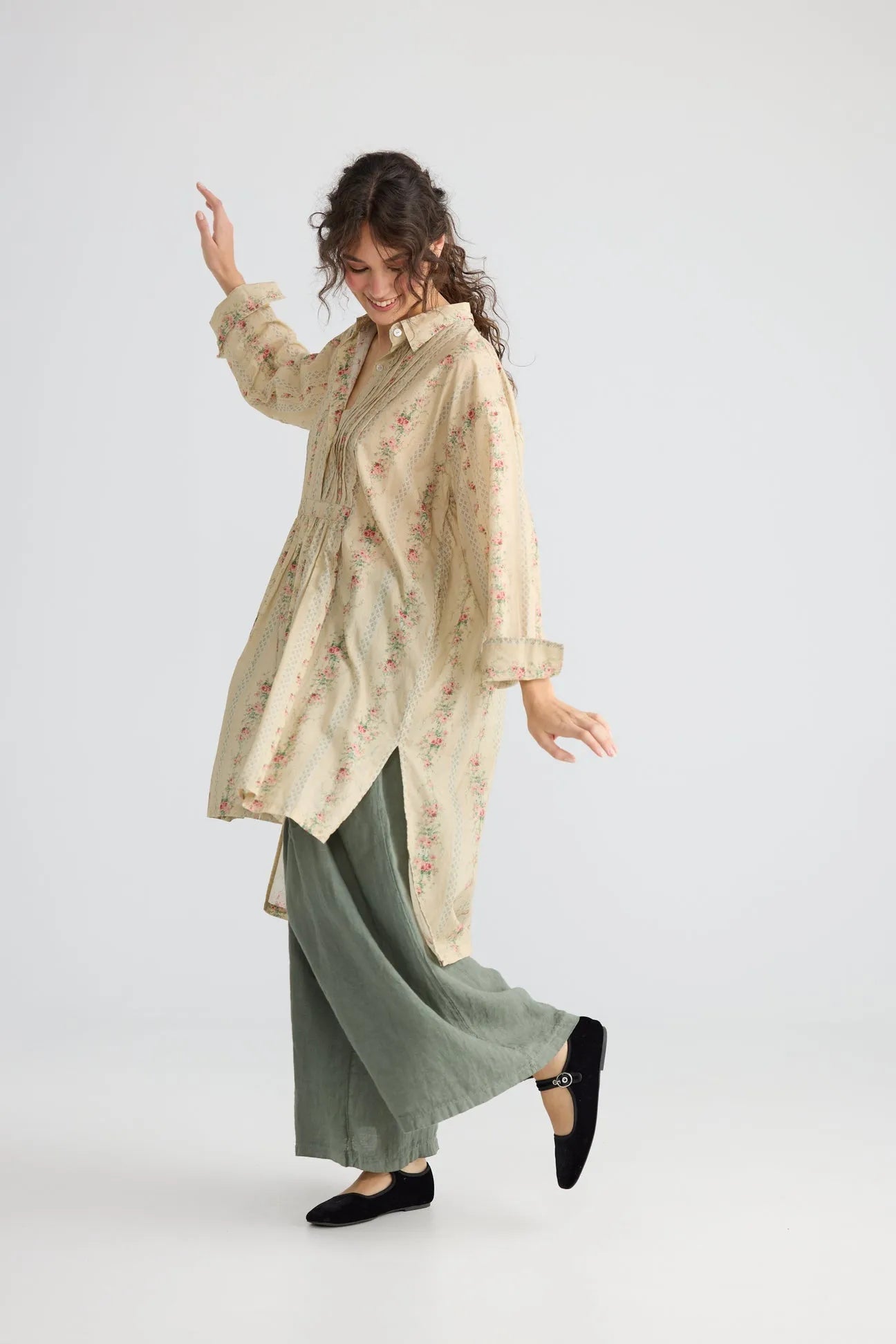Annabella long shirt. French Floral miss roses sister violet - Stay Wild Collective  