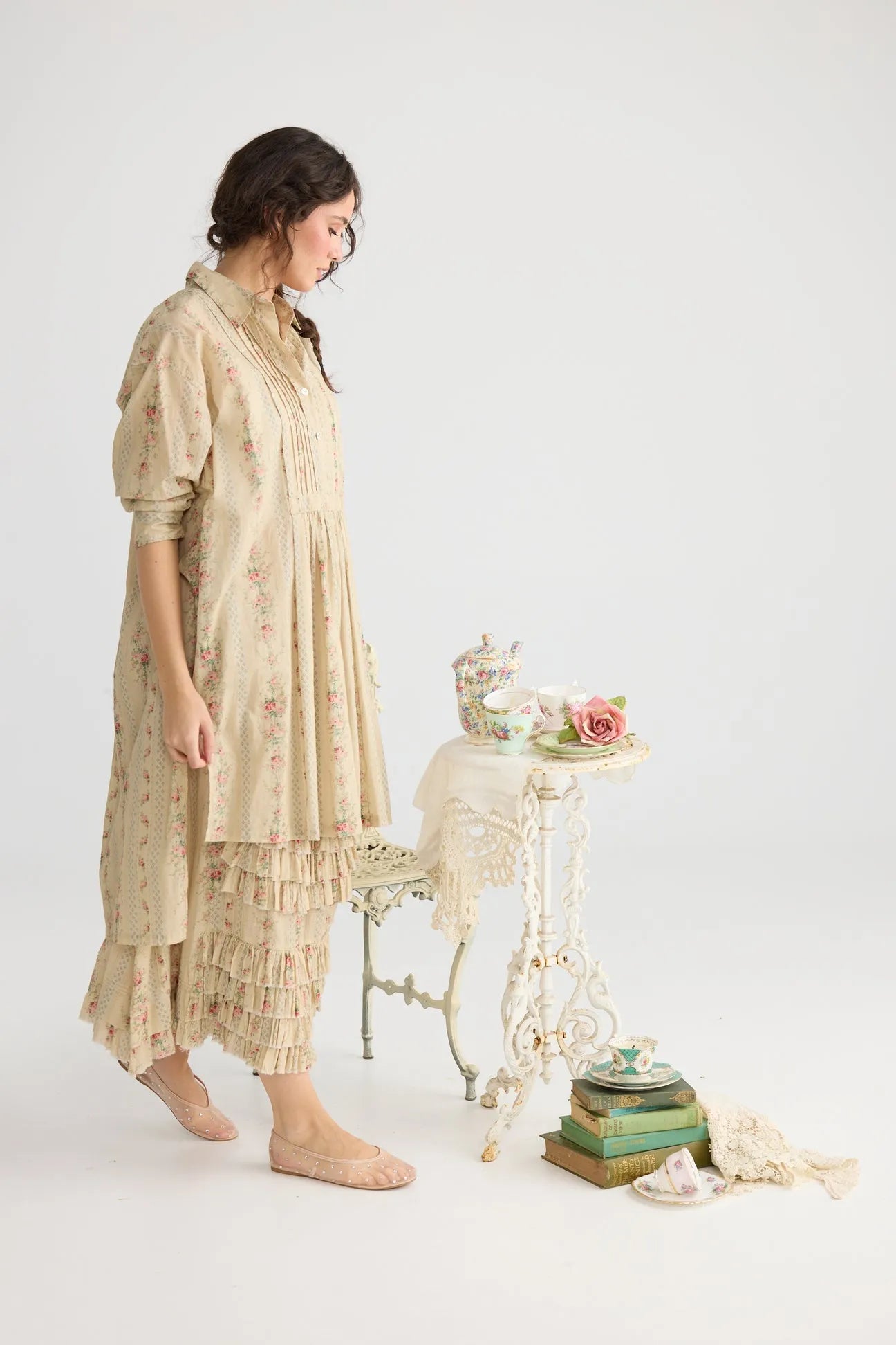 Annabella long shirt. French Floral miss roses sister violet - Stay Wild Collective  