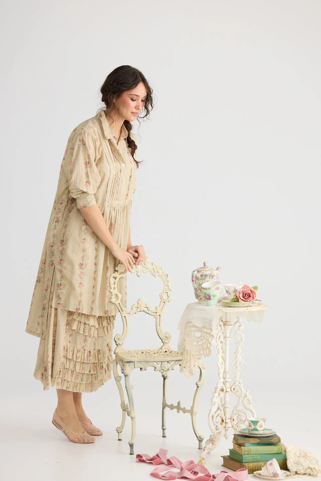 Annabella long shirt. French Floral miss roses sister violet - Stay Wild Collective  