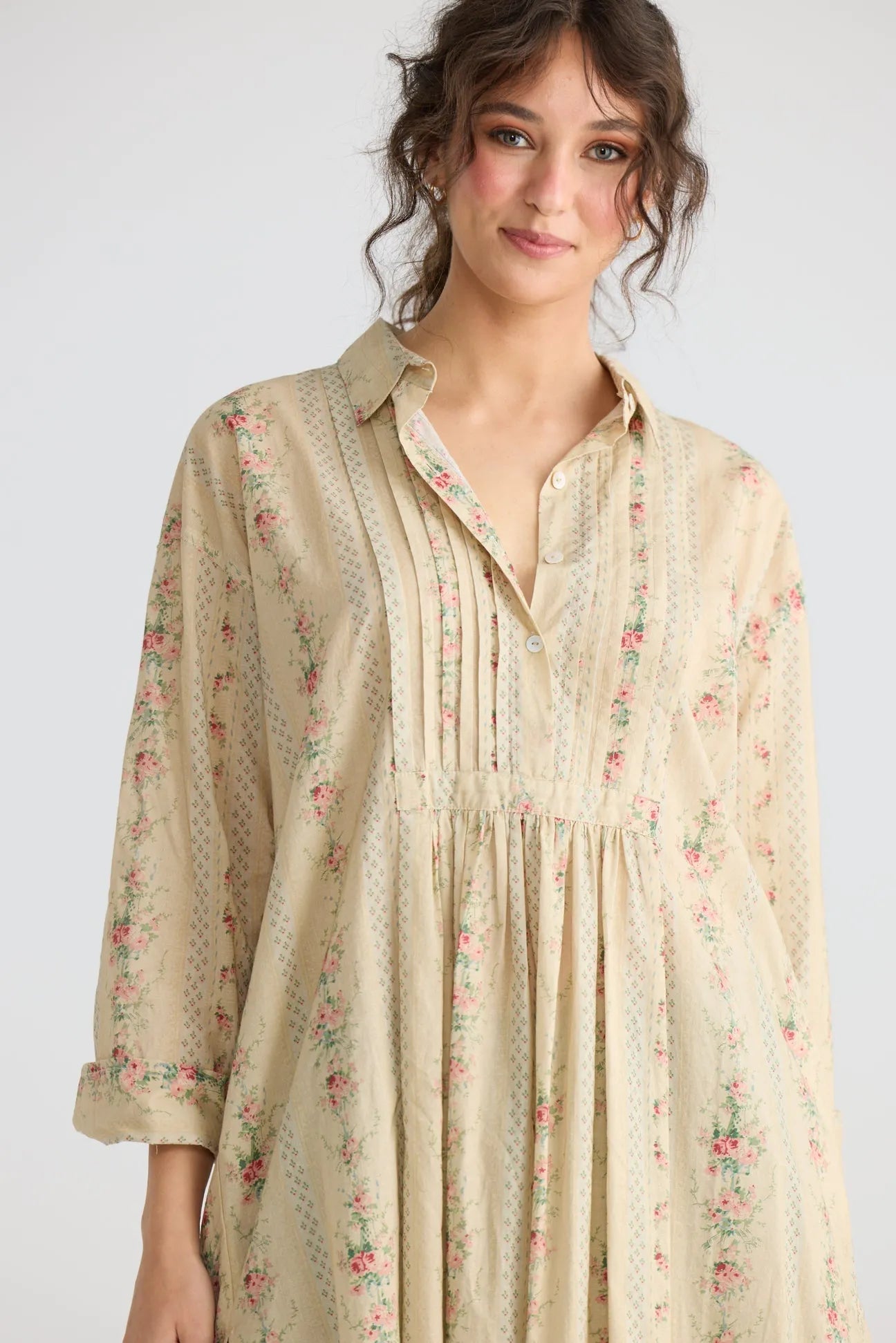 Annabella long shirt. French Floral miss roses sister violet - Stay Wild Collective  