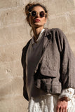 Meg by Design OXFORD JACKET - LINEN Brown Houndstooth