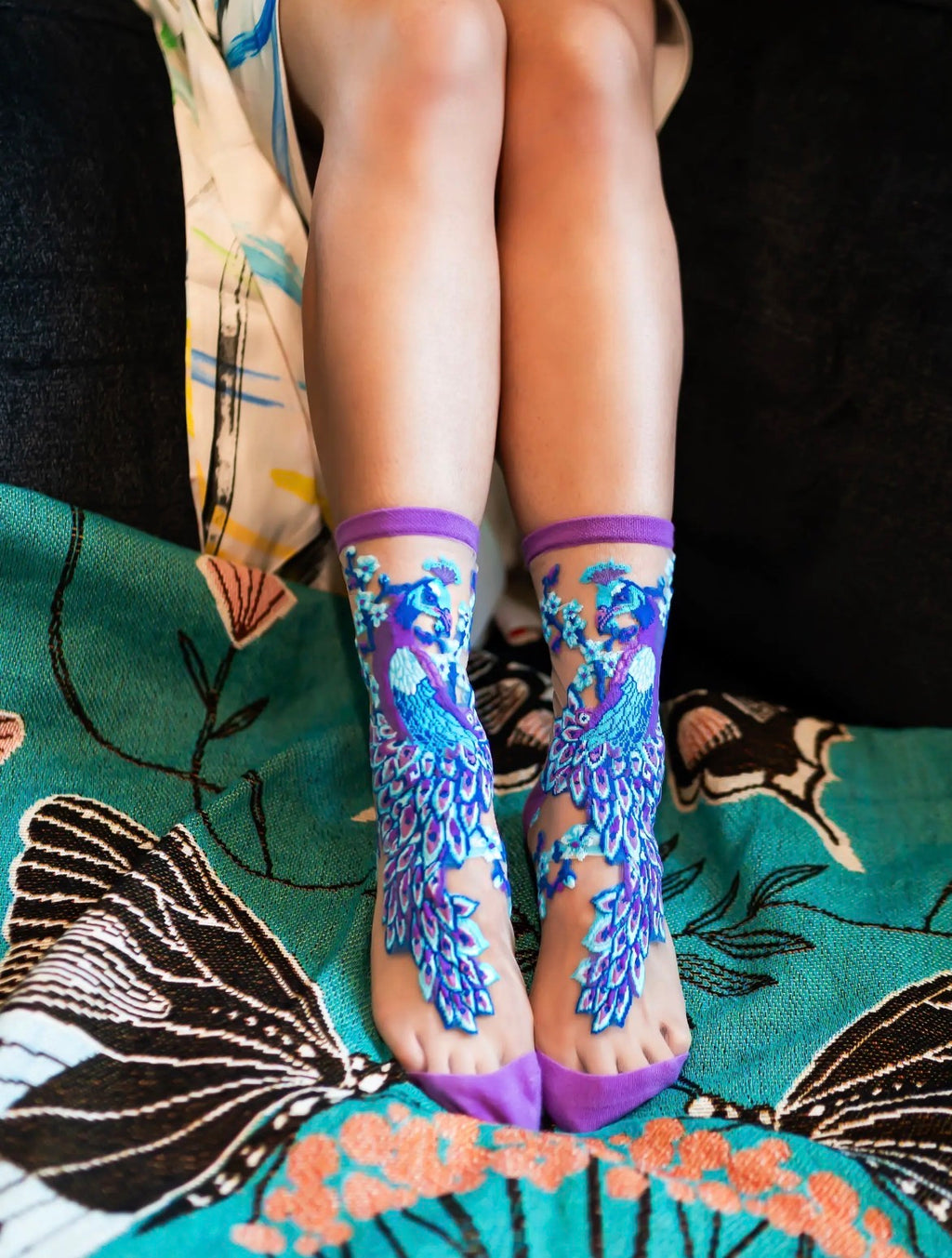Aquamarine peacock sheer socks