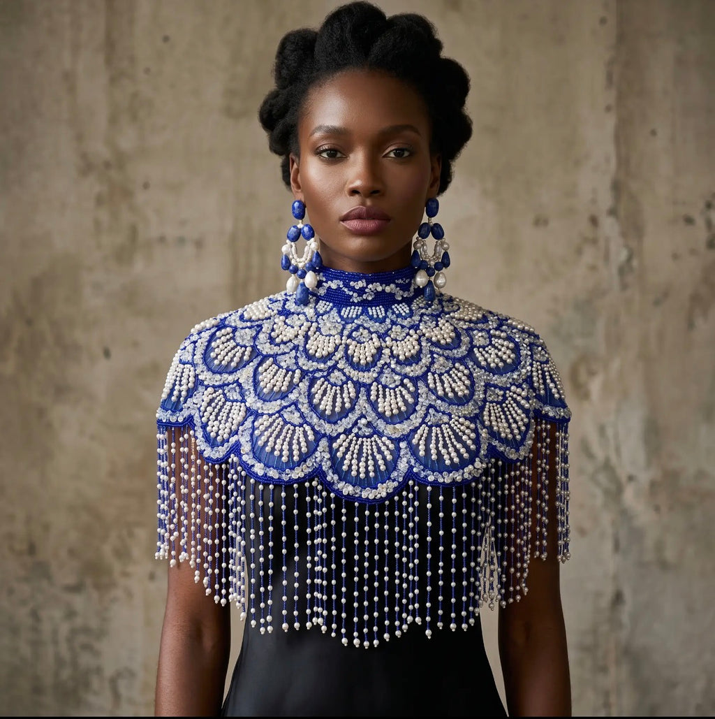 Santorini siren beaded capelet  royal blue