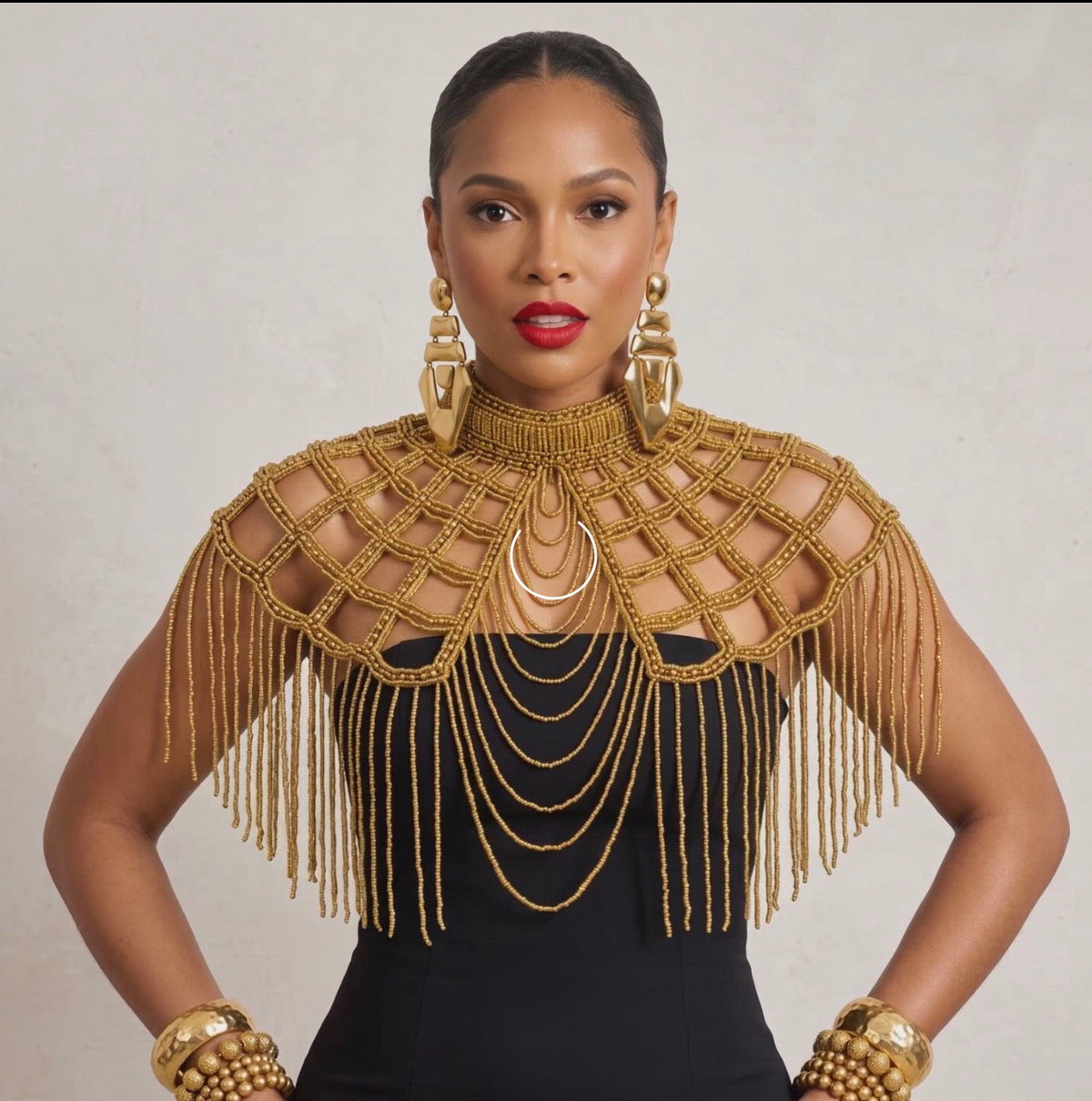 Golden lattice beaded capelet