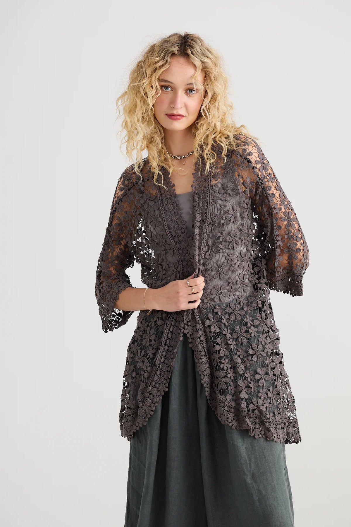 Miss roses sister violet Cordelia lace Jacket. Charcoal