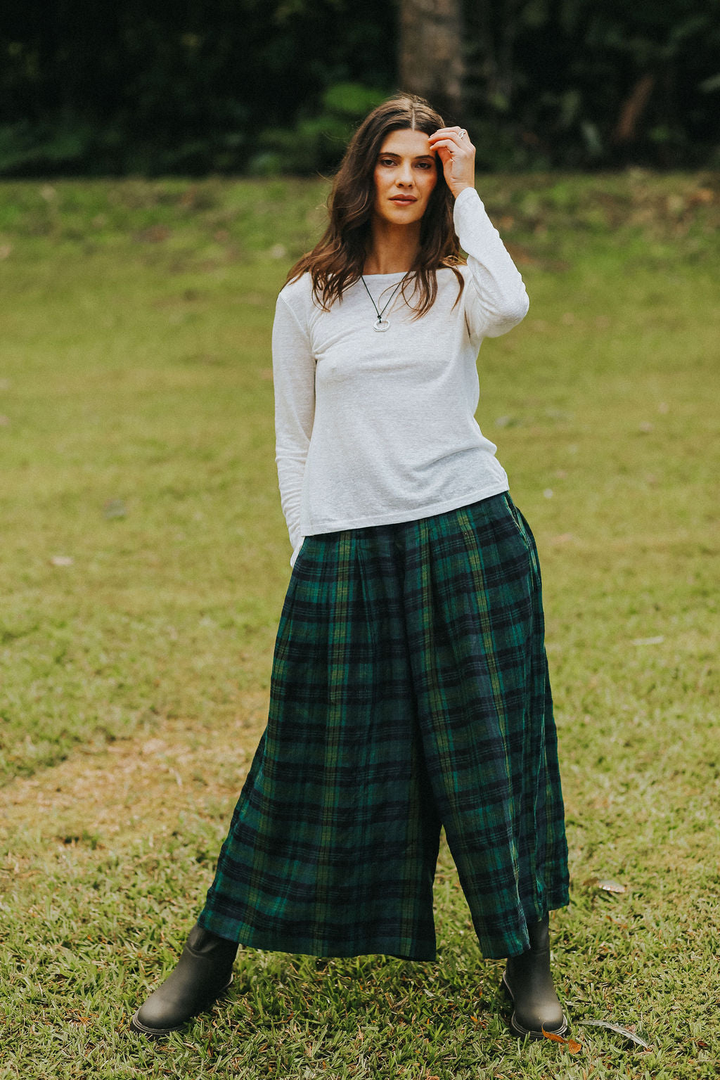 Montaign Ralph green / Black plaid culottes