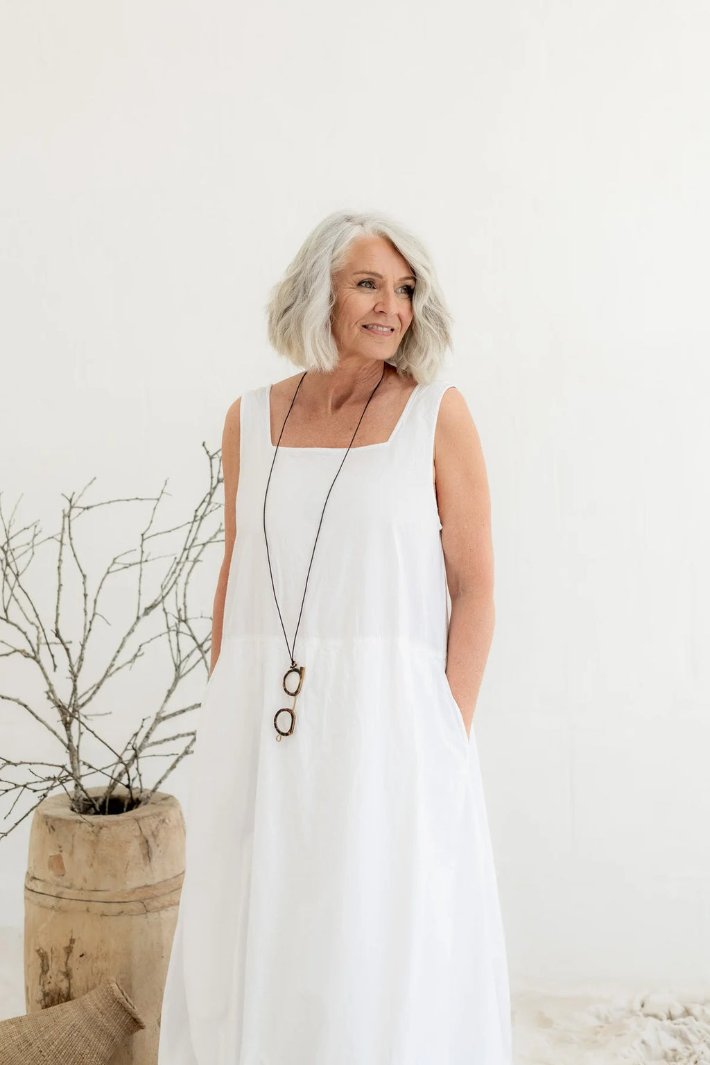 Megbydesign Fitzroy dress white midi cotton poplin