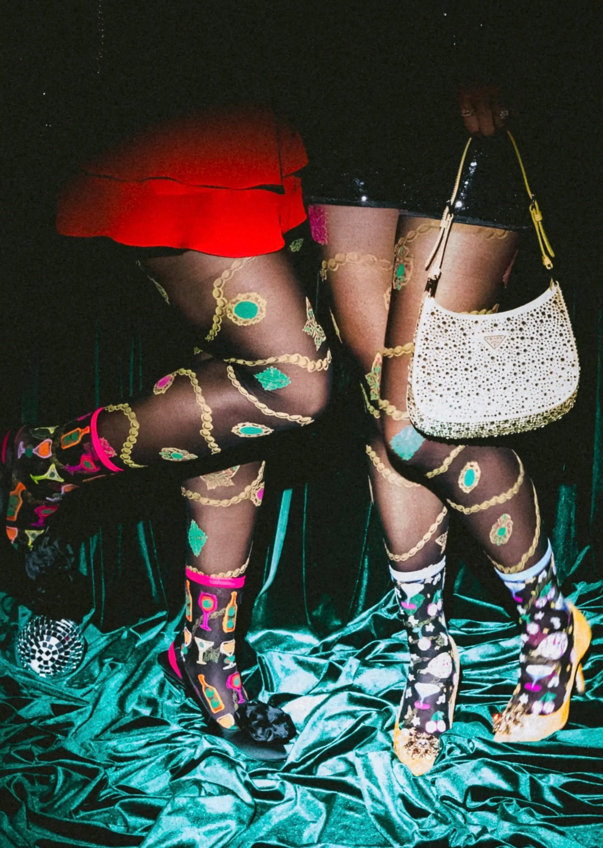 Pearls and jewels black sheer tights