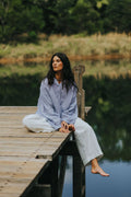 Montaigne Mila Fine Blue Stripe Linen Top O/S