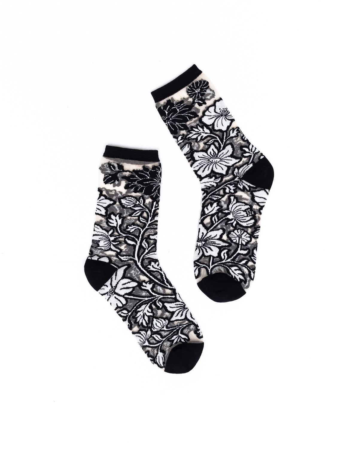 Black and White Florals Sheer Crew Sock - Stay Wild Collective