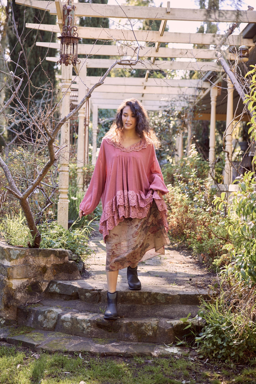 Miss roses sister violet Rosetti cotton floral skirt in antique rose