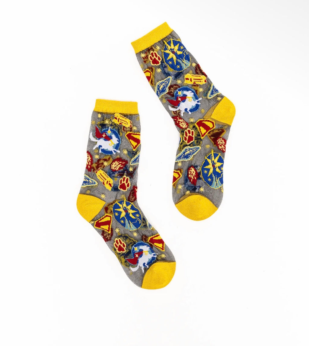 Supergirl clear krypto black sheer crew socks