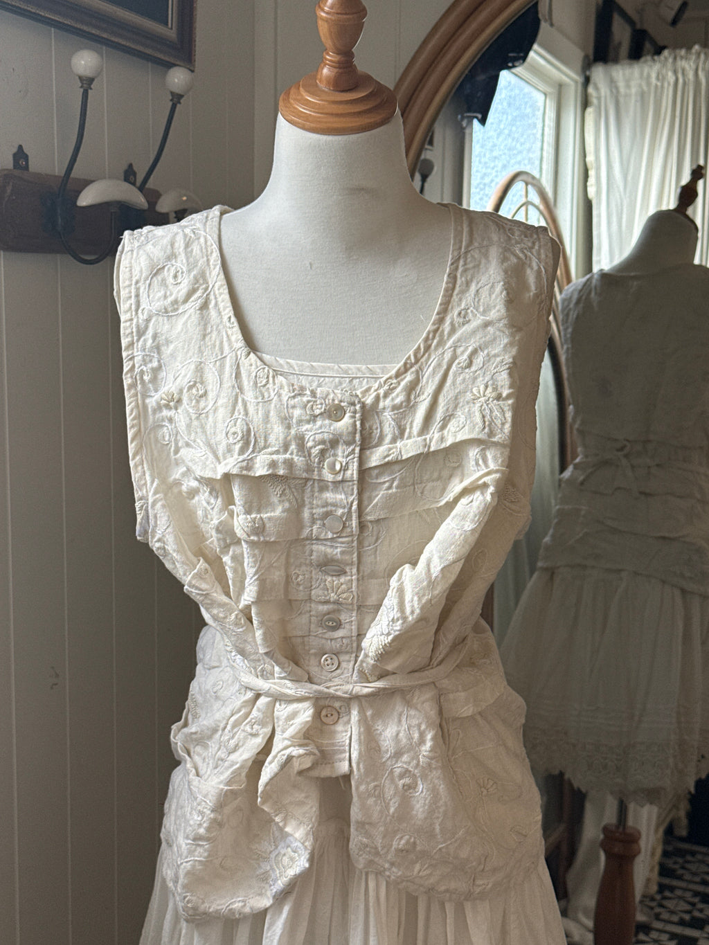 Krista Larson smashed cami hand embroidered linen O/S