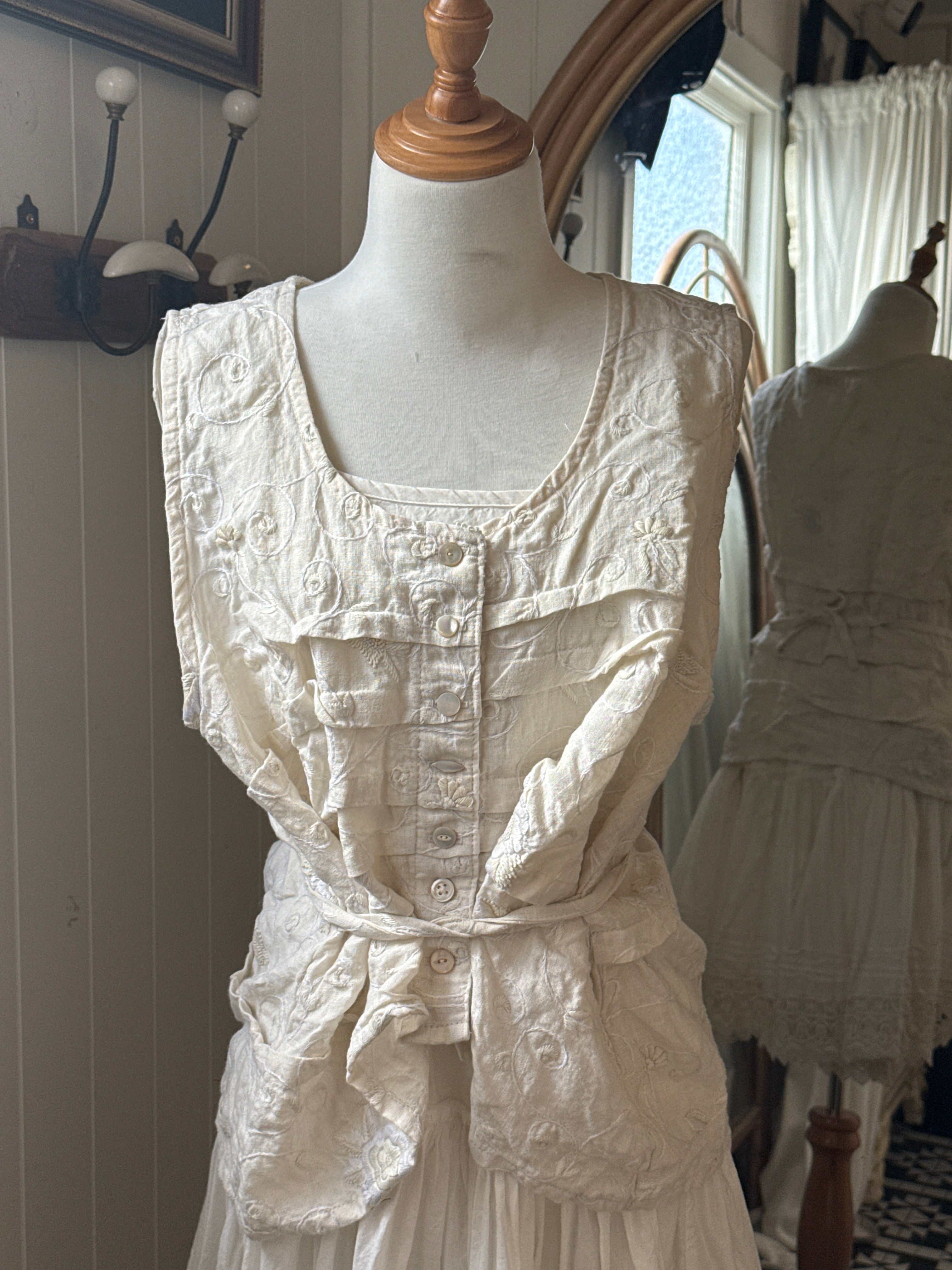 Krista Larson smashed cami hand embroidered linen O/S