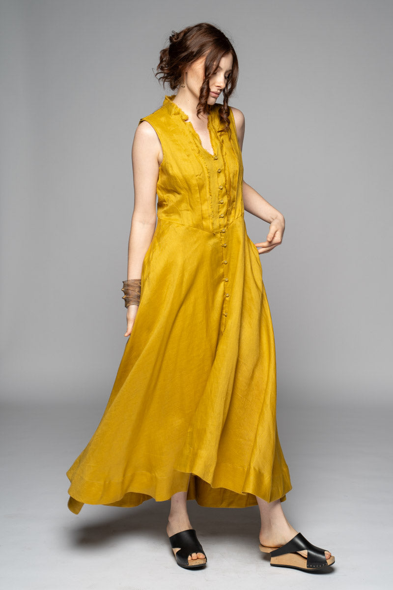 Dogstar Asuka  tuck dress chartreuse