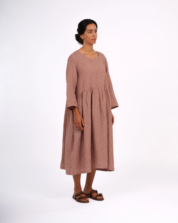 Journee French Linen Dress in Blue rose check Check