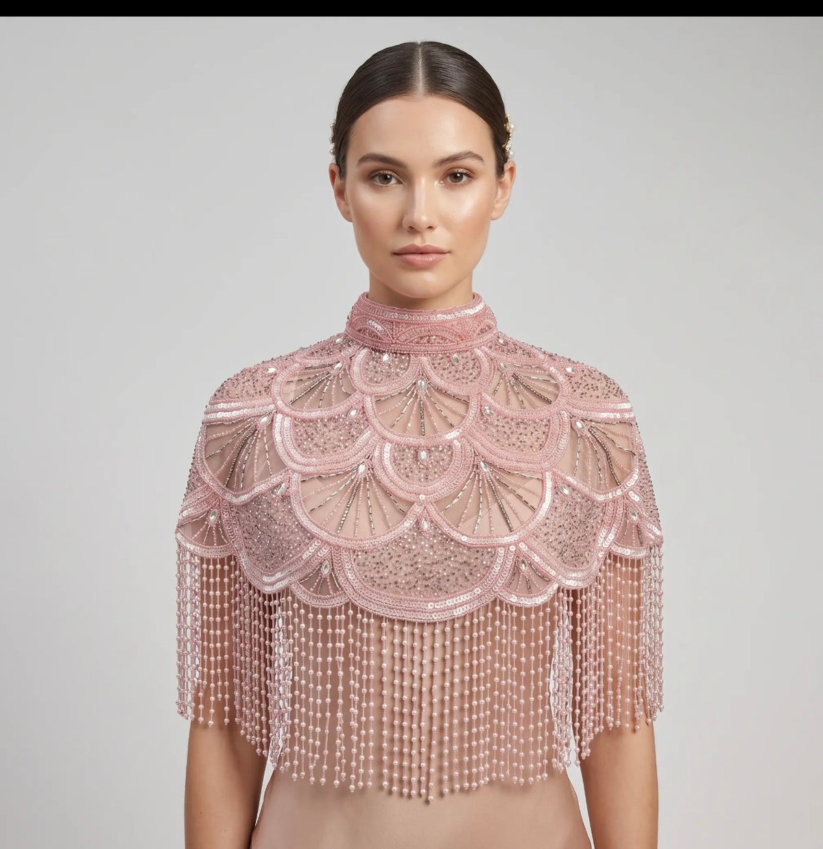 Rose reverie beaded caplet fringe cape