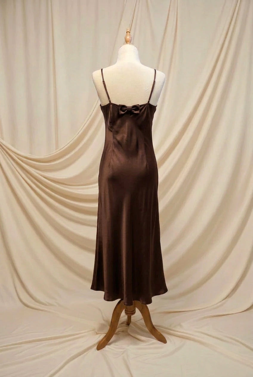 Otomo Marilyn Silk/linen slip long maxi dress CHOCOLATE