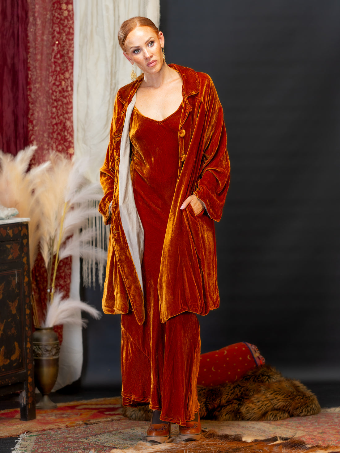 Otomo Marilyn Long velvet slip dress Topaz