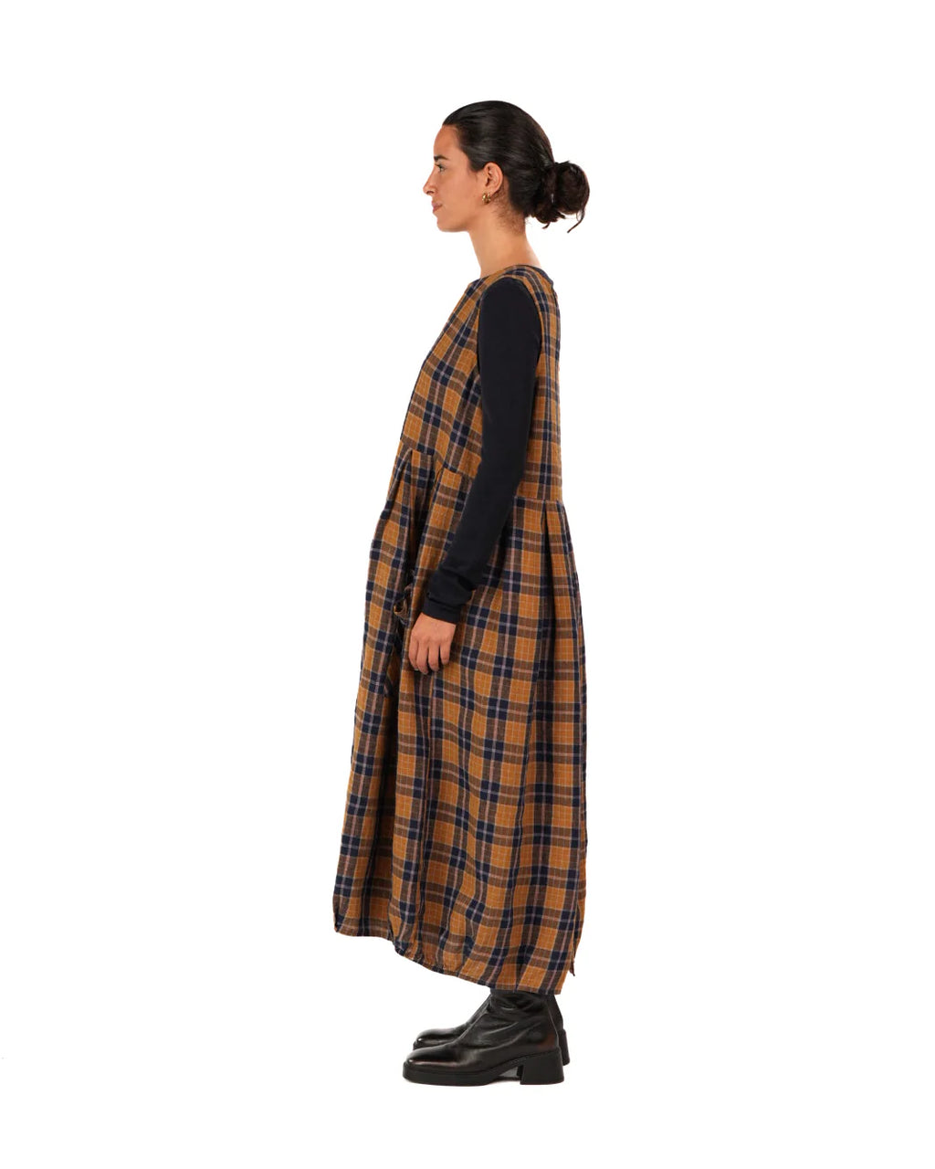 Montaigne Sartene dress blue tweed check French linen