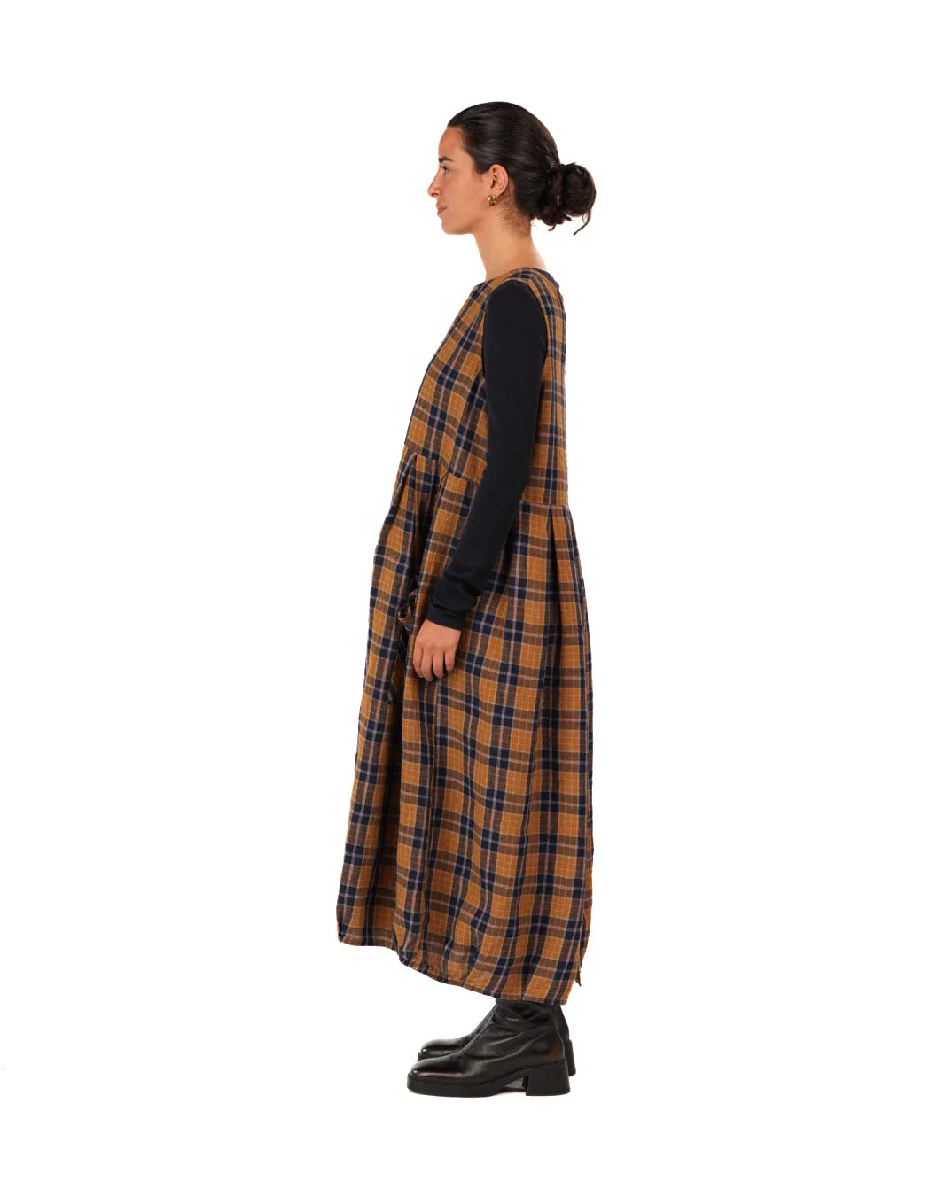 Montaigne Sartene dress blue tweed check French linen
