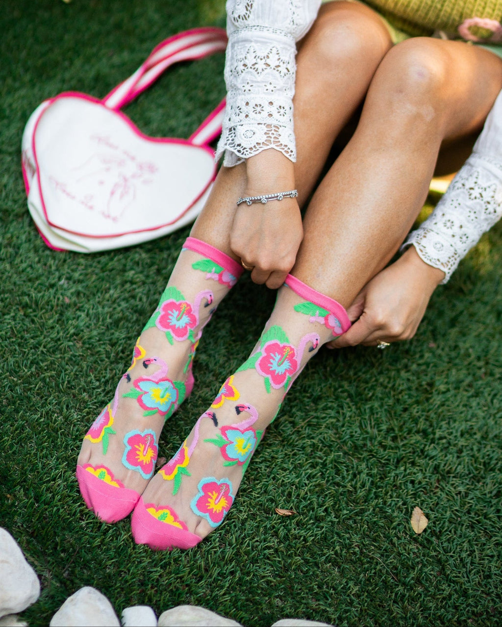 Flamingo Floral Sheer Crew Sock